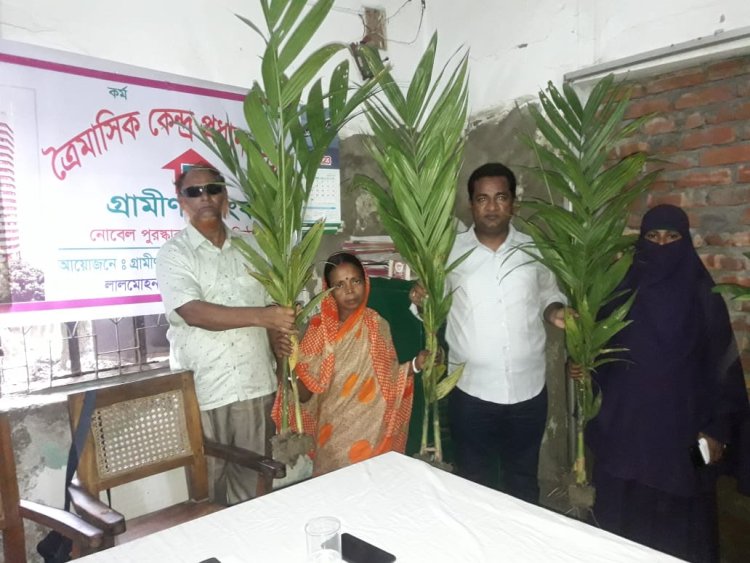 তজুমদ্দিনে গ্রামীণ ব্যাংকের কেন্দ্র প্রধানদের মাঝে গাছের চারা বিতরণ 