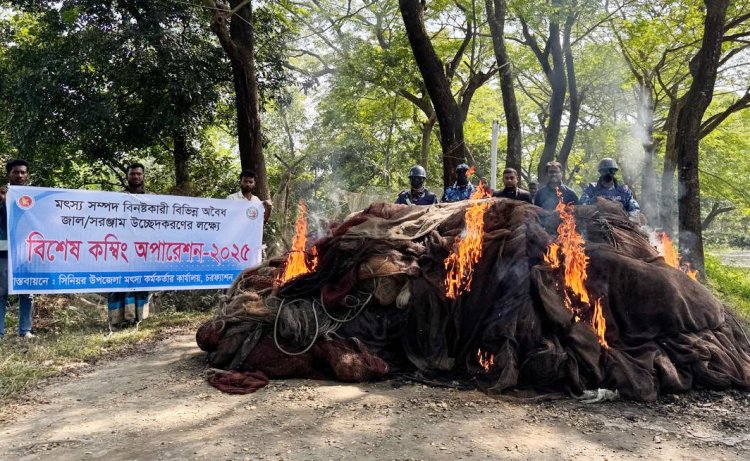 মেঘনা নদী থেকে ৫২ লাখ টাকার অবৈধ বেহুন্দি জাল উদ্ধার